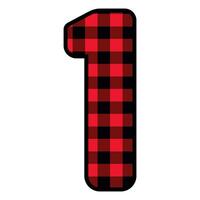 Alphabet number font, red lumberjack plaid pattern for 1 vector