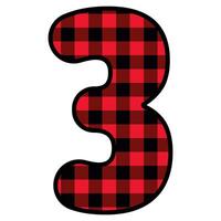 Alphabet number font, red lumberjack plaid pattern for 3 vector