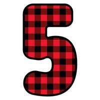 Alphabet number font, red lumberjack plaid pattern for 5 vector