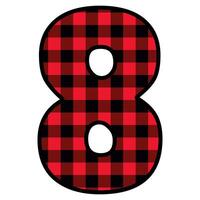 Alphabet number font, red lumberjack plaid pattern for 8 vector