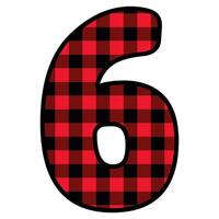 Alphabet number font, red lumberjack plaid pattern for 6 vector
