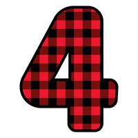 Alphabet number font, red lumberjack plaid pattern for 4 vector