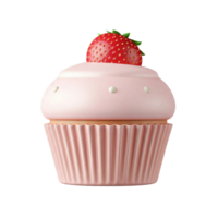 3D rendered icon of a strawberry cupcake illustration, designed in a cartoon minimal style on a transparent isolated background. png