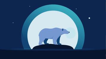 Polar bear silhouette on a night background with a circle for business design graphic elements vector
