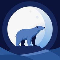 Stylized polar bear illustration in front of a moonlit background for business use vector
