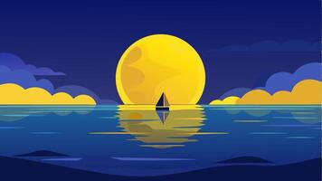 Nighttime Sailing Adventure with full moon in a peaceful seascape for business use vector