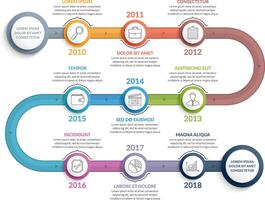 Colorful timeline infographics template with 9 steps, workflow, process, history diagram vector