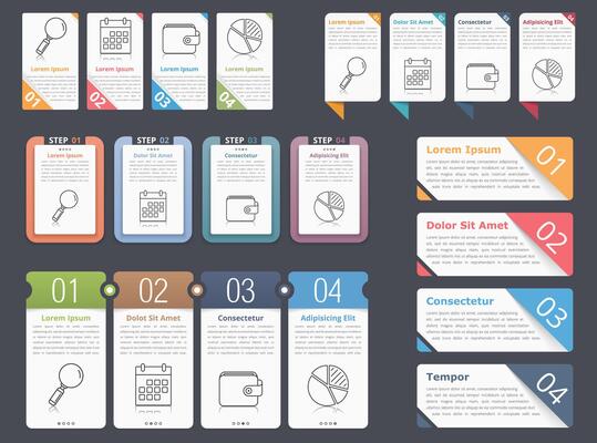 Set of different infographic elements with numbers, line icons and place for your text, can be used as workflow, process, steps or options