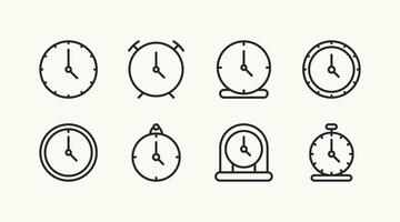 Simple traditional clock and watch line icon set design vector