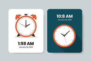 Old analogue clock illustration with two variations and digital time vector