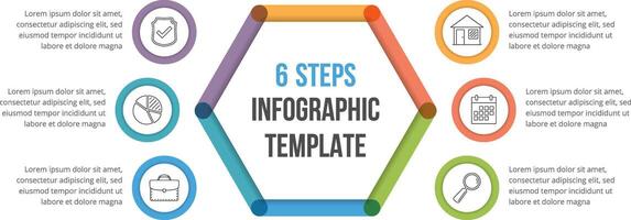 Infographic template with six elements, steps or options, workflow or process diagram vector