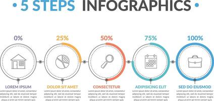 Infographic template with five round progress indicators, workflow, process chart vector