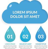 Infographic template with three steps with water drops, water infographics vector