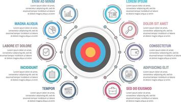 Infographic template with target with ten steps or options, workflow, process diagram vector