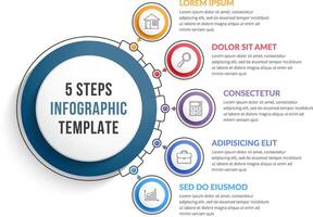 Infographic template with main circle and five connected parts vector