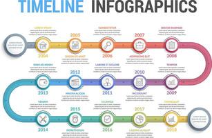 Colorful timeline infographics template with 15 steps, workflow, process, history diagram vector