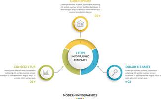 Circle infographic template with three steps or options, process chart, creative business infographics vector