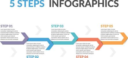Infographic template with five steps with arrows vector