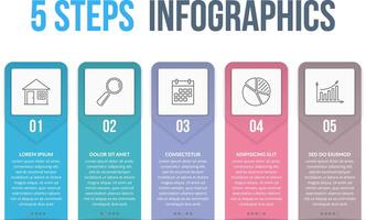 Infographic template with five steps with line icons, process, workflow or options design vector