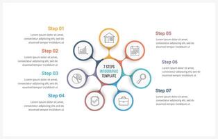 Circle infographics template with seven elements, can be used as process diagram, steps, options vector