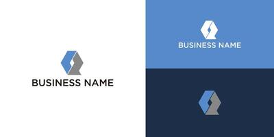 Abstract logo design with blue and gray hexagon shapes. vector