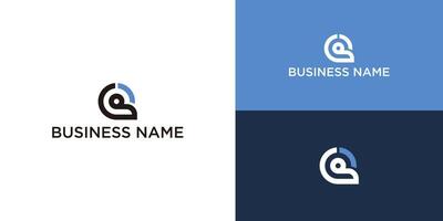 Abstract logo design template with three color variations on white, blue and dark blue backgrounds. vector