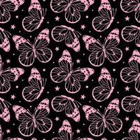 This illustration features a charming pattern of butterflies in emo style, pink and black . Perfect for bold designs, fashion, and youthful art, it embodies a unique, edgy aesthetic. vector