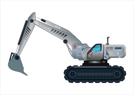 Excavator vehicle bucket heavy tools futuristic model 3D illustration