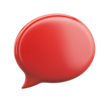 Red glossy circular speech bubble transparent image. Blank talk balloon isolated cutout 3d render. Creative messaging visual. Communication chat cut out clipart design element png