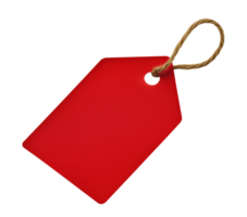 Bold red gift tag with twine loop image isolated transparent. Personalized labeling cut out . Christmas craft. Diy project. Handmade decor cutout element object photography png