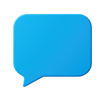 Bright blue rectangular speech bubble transparent image. Messaging, dialogue. Blank talk balloon isolated cutout 3d render. Communication chat cut out clipart design element png