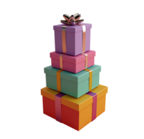 Stacked multicolored gift boxes with metallic ribbons image isolated transparent. Festive occasion presents cut out . Birthday giftboxes cutout element object photography png