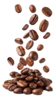 Coffee beans floating in mid-air, isolated on a transparent background png