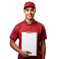 Delivery man with clipboard isolated on transparent background png