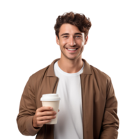 Man With Paper Cup of Coffee isolated on transparent background png