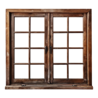 Old big brown wooden window frame isolated on transparent background png