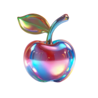 3D chrome element in Y2K style, isolated background, liquid holographic metal. A colorful apple with a green leaf, shiny rainbow surface. png