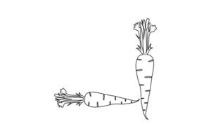 Continuous one line art drawing of carrot outline art design vector