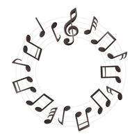 Music note circle 3d background. Round border of audio vector