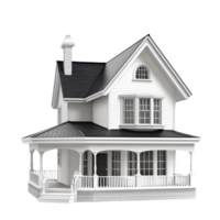 A vintage white house with a porch on a transparent background png