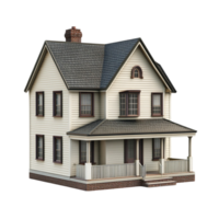 A charming vintage white house model with a front porch on a transparent background png
