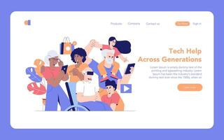 Tech Help Across Generations. Flat Illustration vector