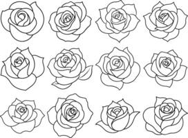Black And White Set Of Rose Simple Line Art Set vector