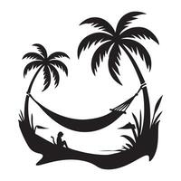 Silhouette of a relaxing scene by the beach with a hammock vector