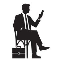 Businessman Silhouette Using Smartphone While Sitting vector