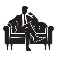 Silhouette of a businessman relaxing on a stylish sofa vector