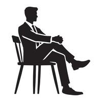 Silhouette of a businessman relaxing in a wooden chair vector