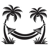 Silhouette of a hammock between two palm trees vector
