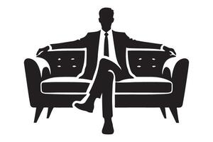 Silhouette illustration of a businessman sitting on a couch vector