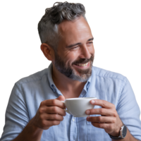Smiling Man Enjoying Coffee Break on transparent background png